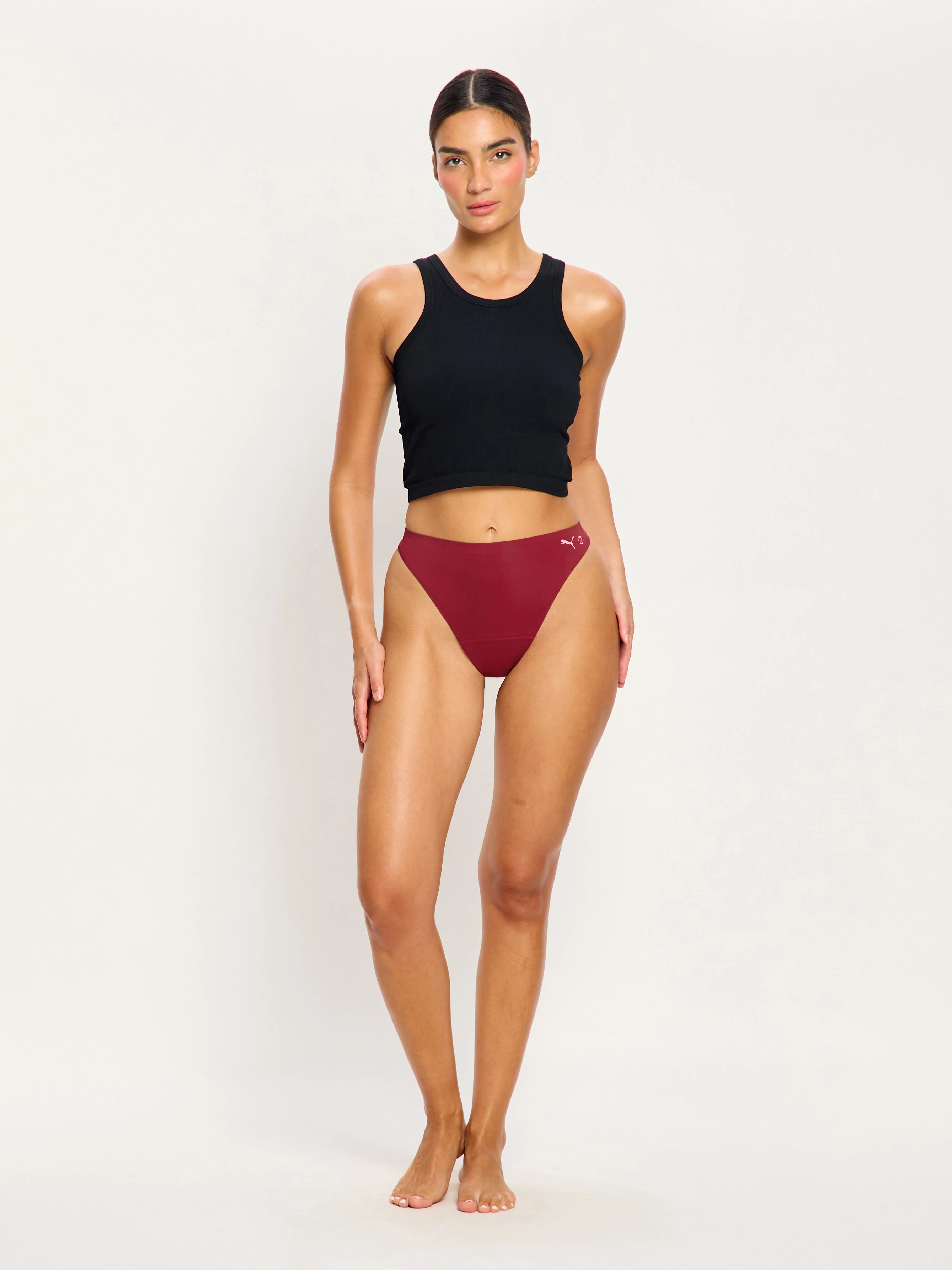Puma X Modibodi Seamfree Active Hi Waist Thong Light Caramelised Red