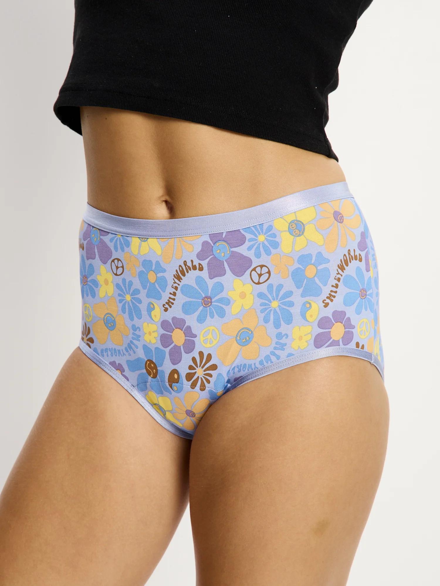 SmileyWorld® | Modibodi Classic Full Brief Light Happy Daisy Blue - Image 4