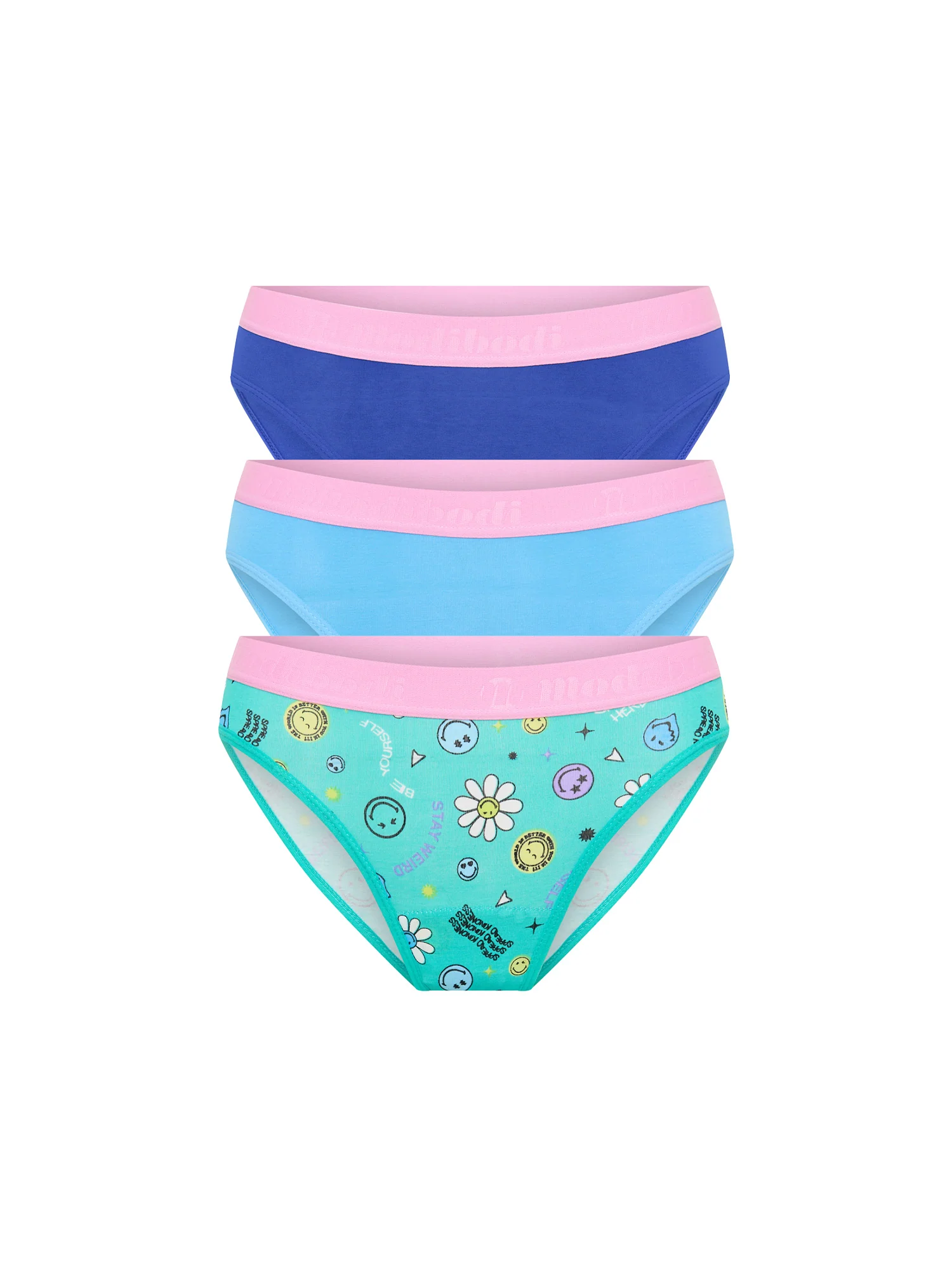 SmileyWorld® | Modibodi Teen Hipster Bikini Holiday Gifting 3 Pack Cyber Smile Blue Multi - Image 5