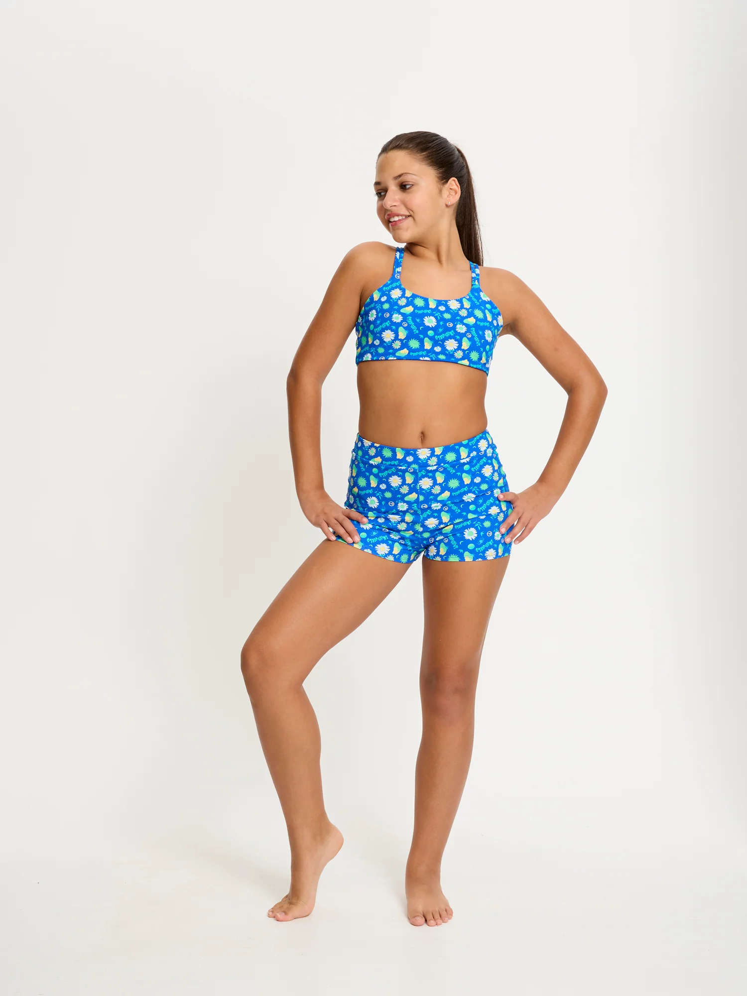SmileyWorld® | Modibodi Teen Swimwear Hi Waist Short Super Boho Botanical Blue
