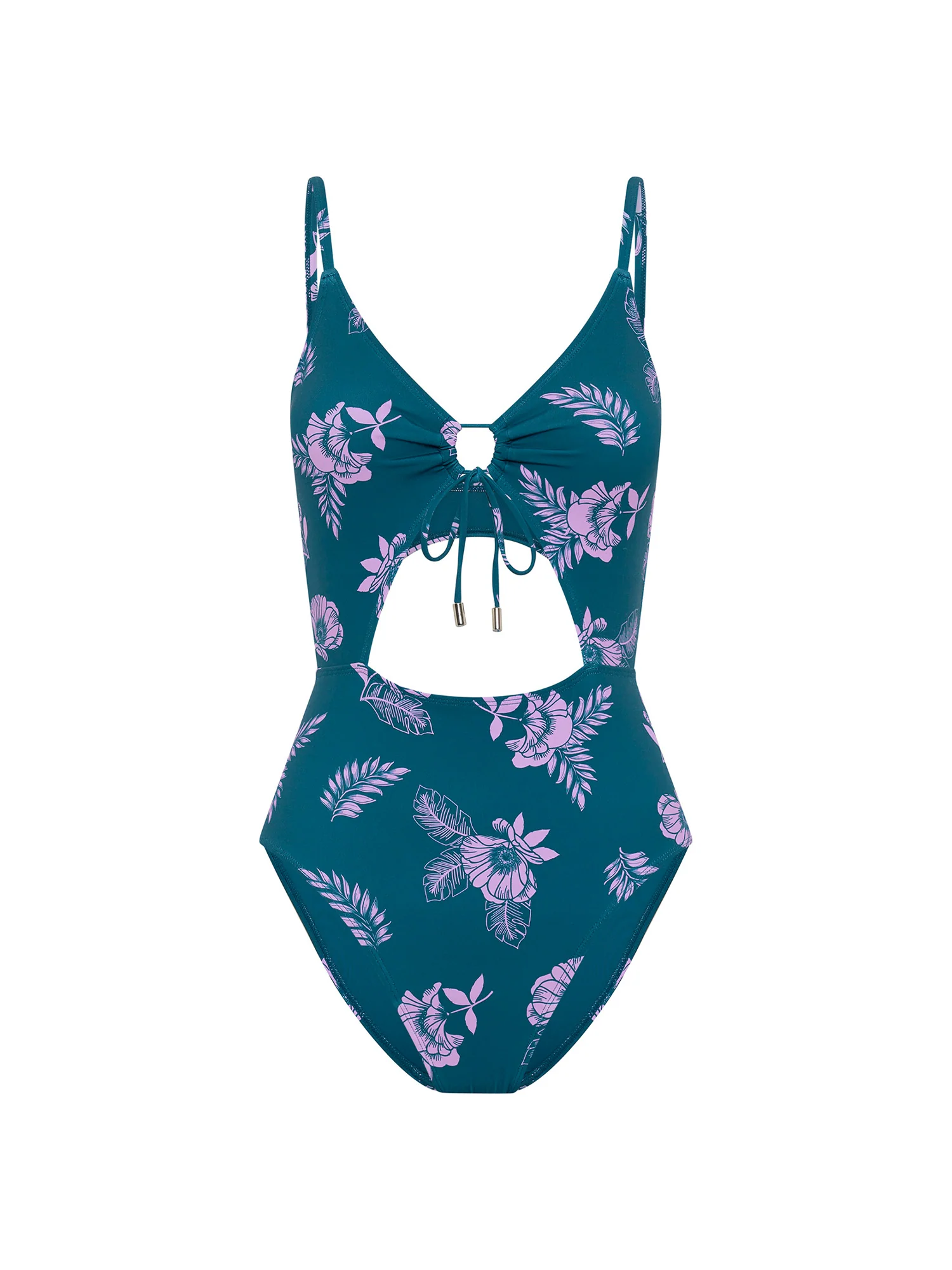 Swimwear Tie Front Cut Out One Piece Light Midnight Tropic Print - Image 3