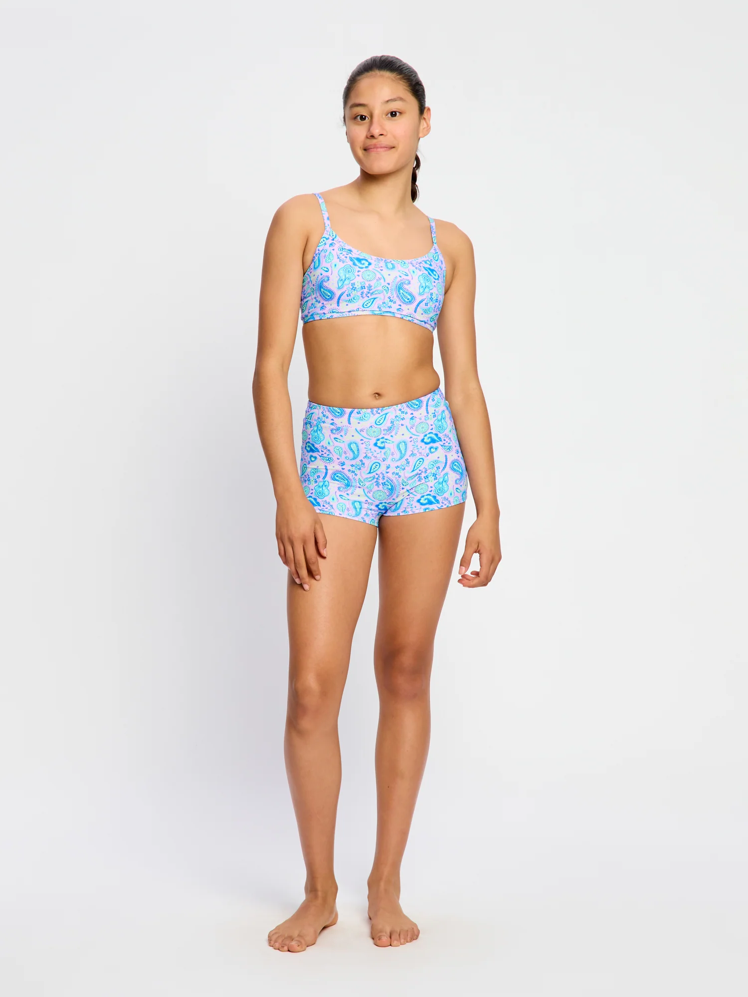 Teen Swimwear Adjustable Crop Top Paisley Pink