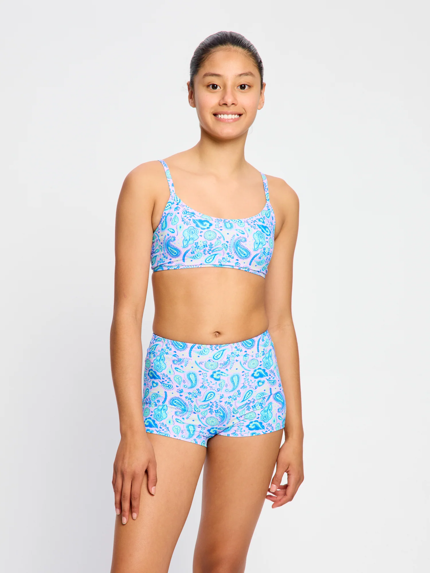 Teen Swimwear Adjustable Crop Top Paisley Pink - Image 2