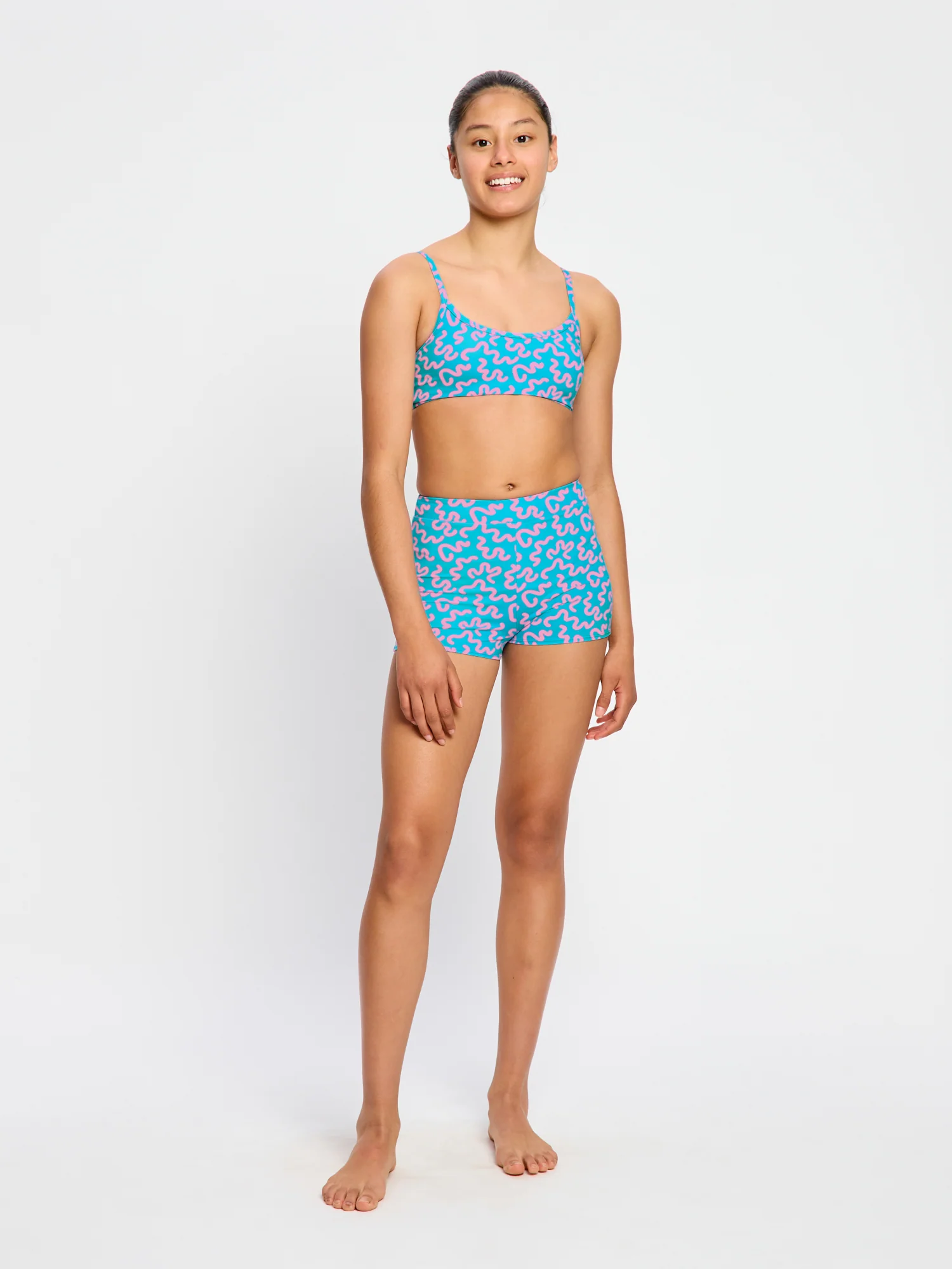 Teen Swimwear Adjustable Crop Top Wavy Blue
