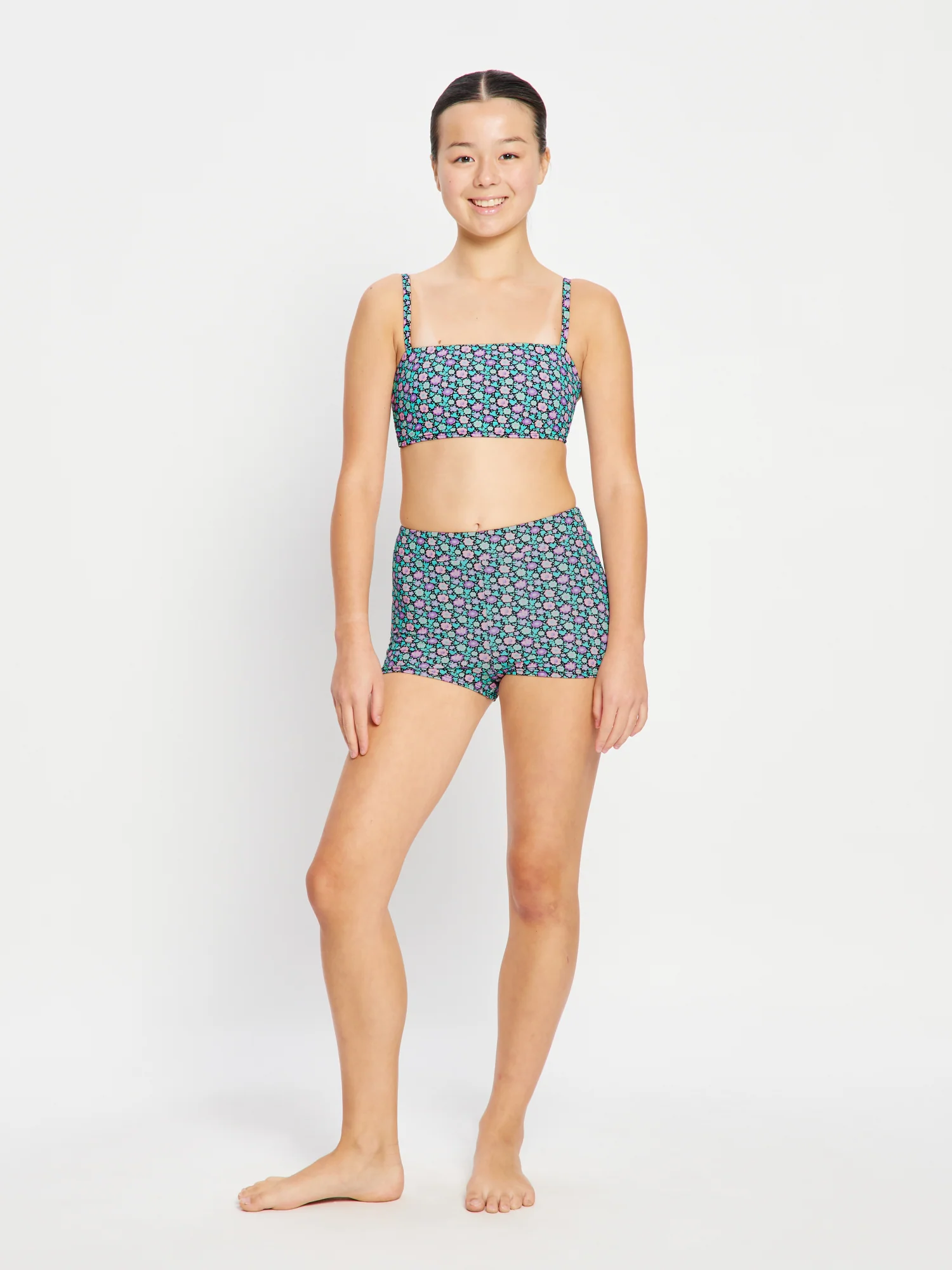 Teen Swimwear Bandeau Strap Crop Top & Hi Waist Short Luna Blossom Black