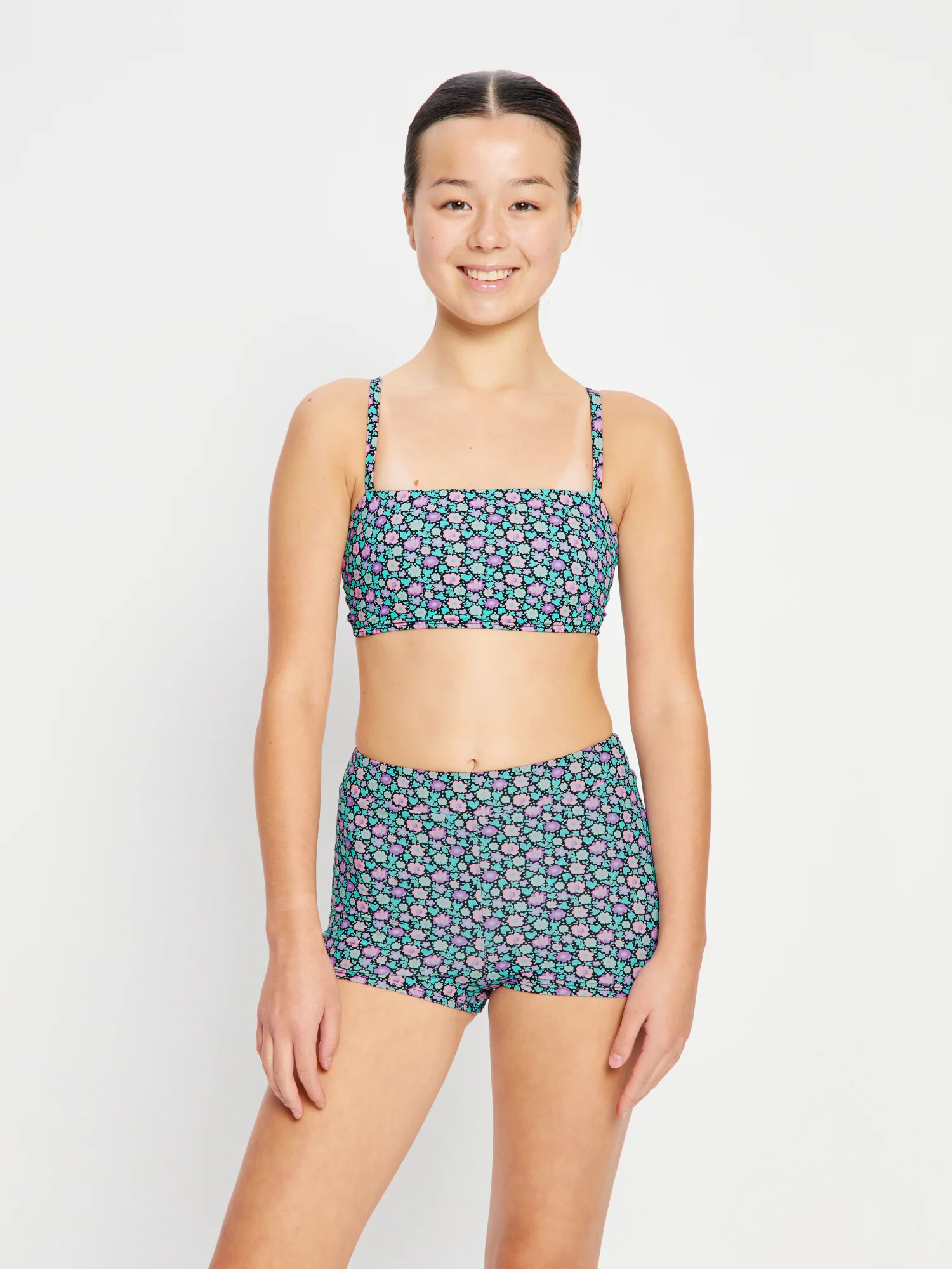 Teen Swimwear Bandeau Strap Crop Top & Hi Waist Short Luna Blossom Black - Image 2