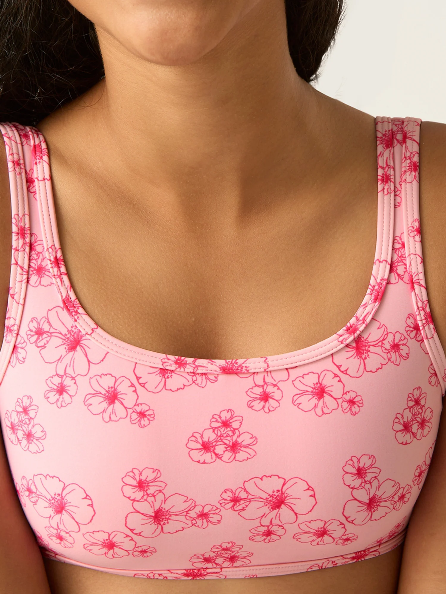 Teen Swimwear Crop Top Hibiscus Pink Print - Image 3