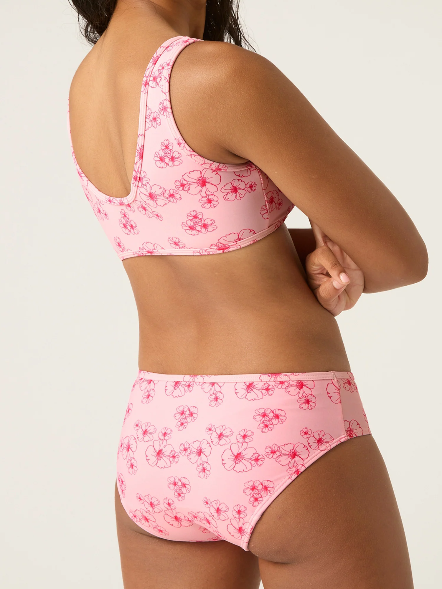 Teen Swimwear Crop Top Hibiscus Pink Print - Image 4
