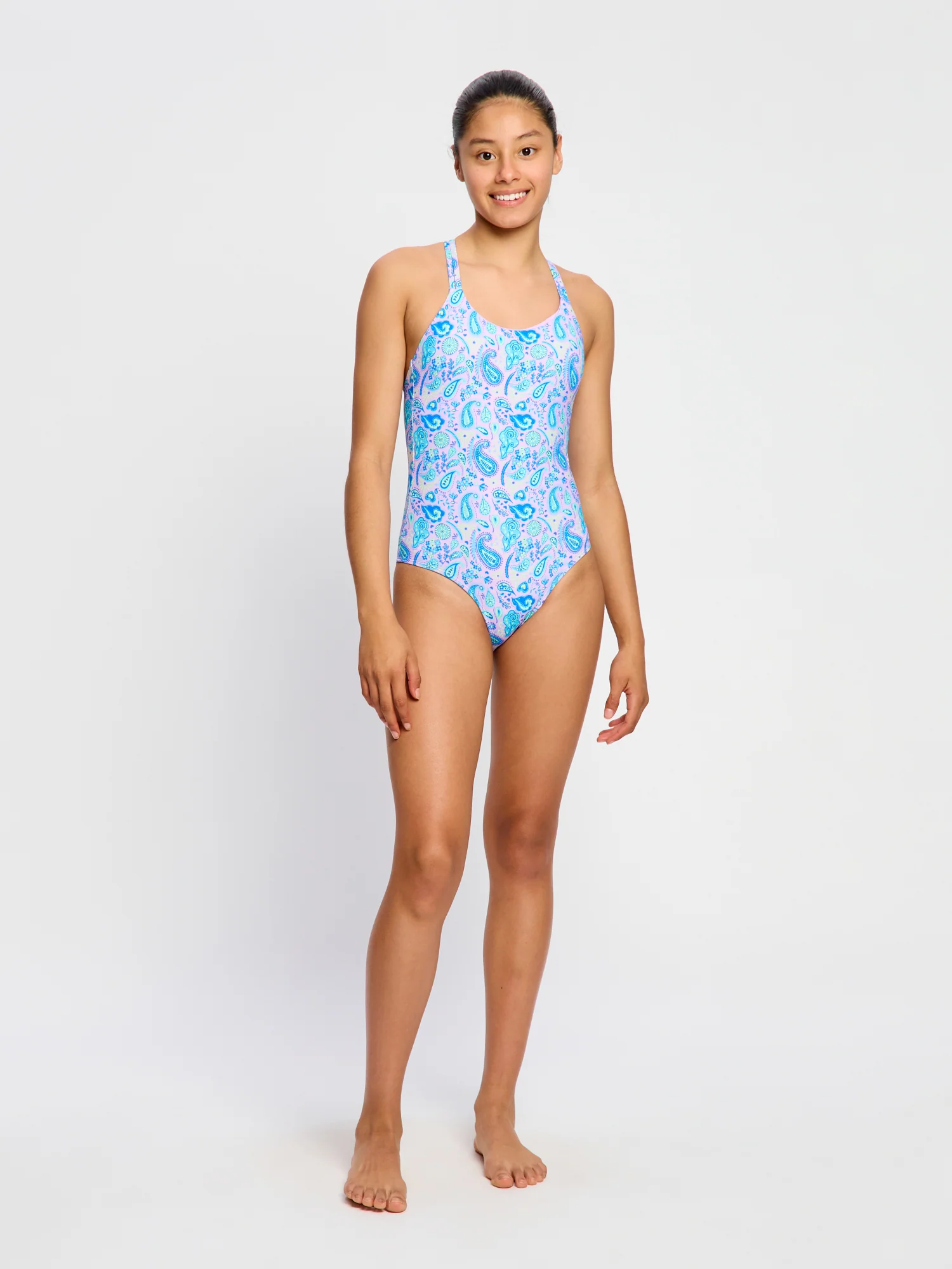 Teen Swimwear Cross Back One Piece Super Paisley Pink