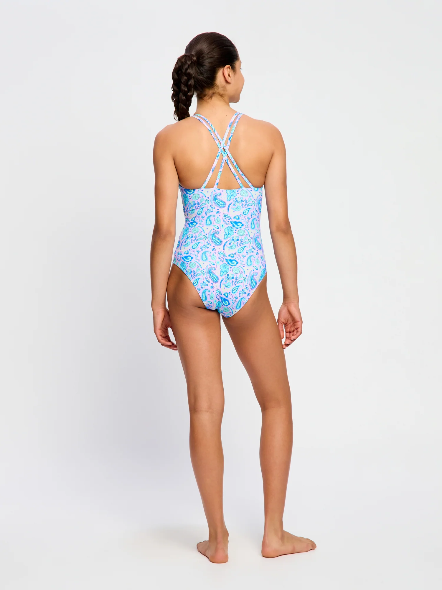 Teen Swimwear Cross Back One Piece Super Paisley Pink - Image 3