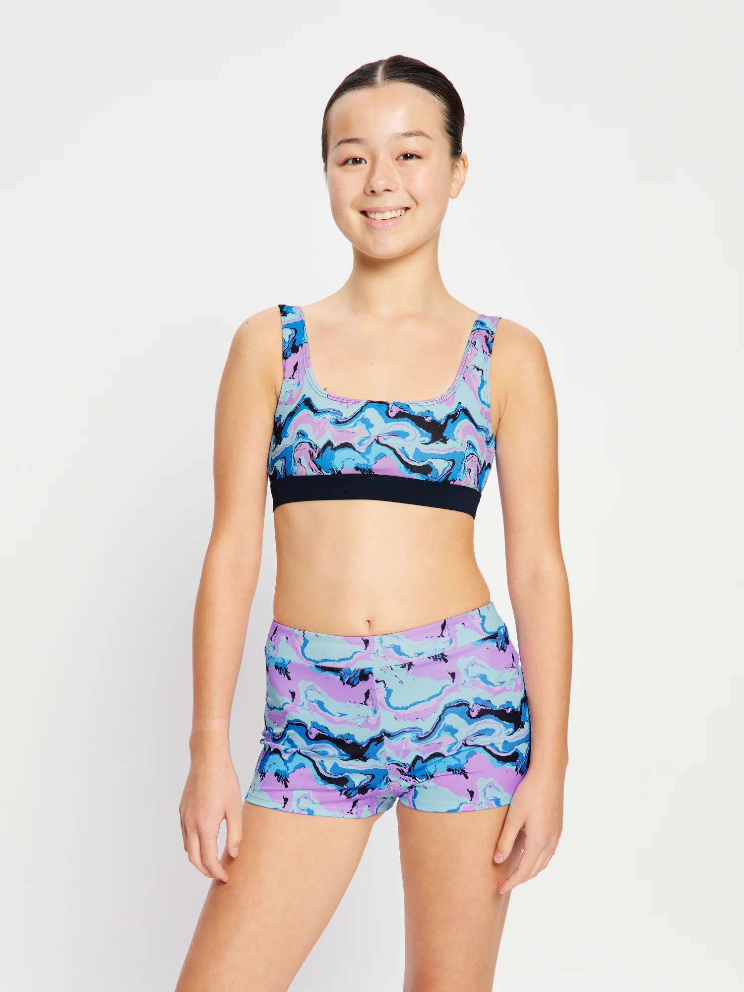 Teen Swimwear Performance Reversible Crop Top Marble Blue - Image 2