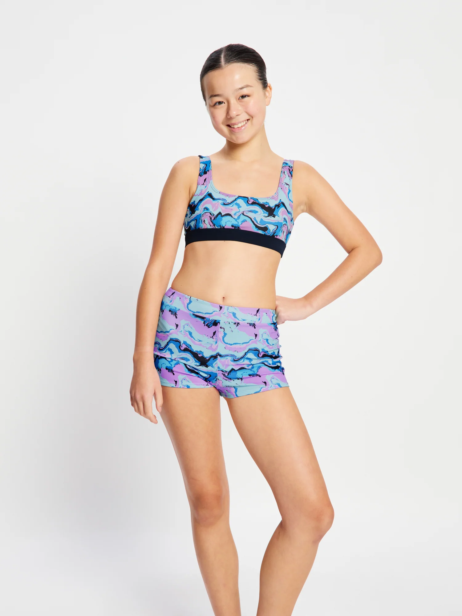 Teen Swimwear Performance Reversible Crop Top & Hi Waist Short Set - Image 3