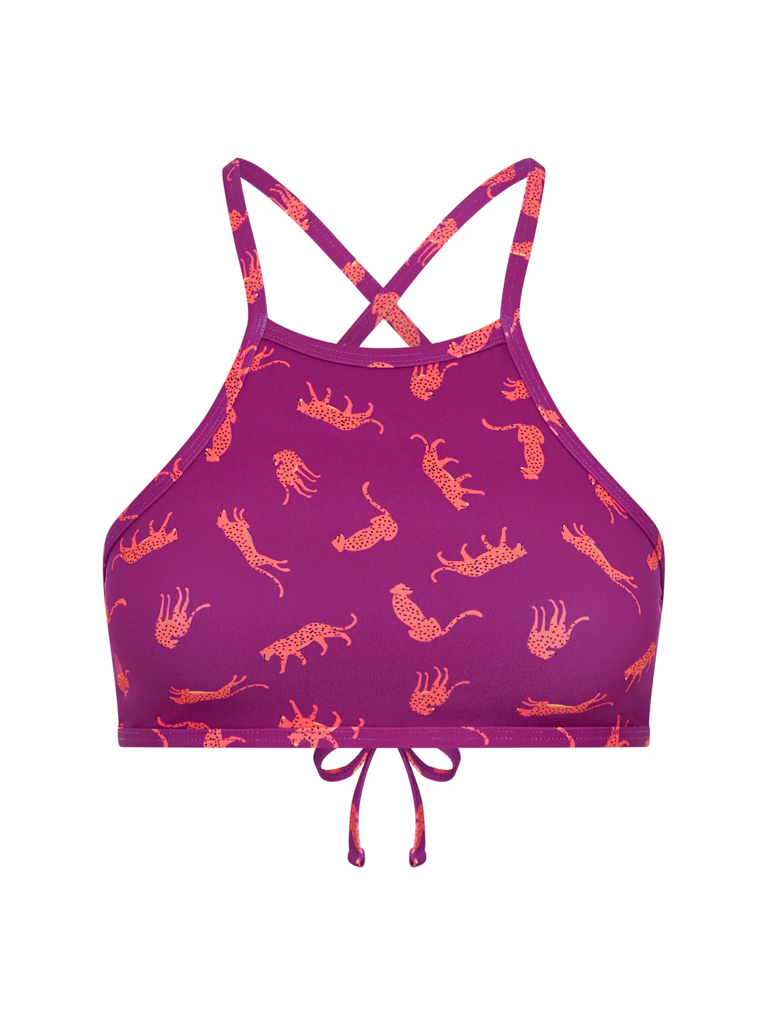Teen Swimwear Performance Tie Back Crop Top Cheetah Chase Purple - Image 3