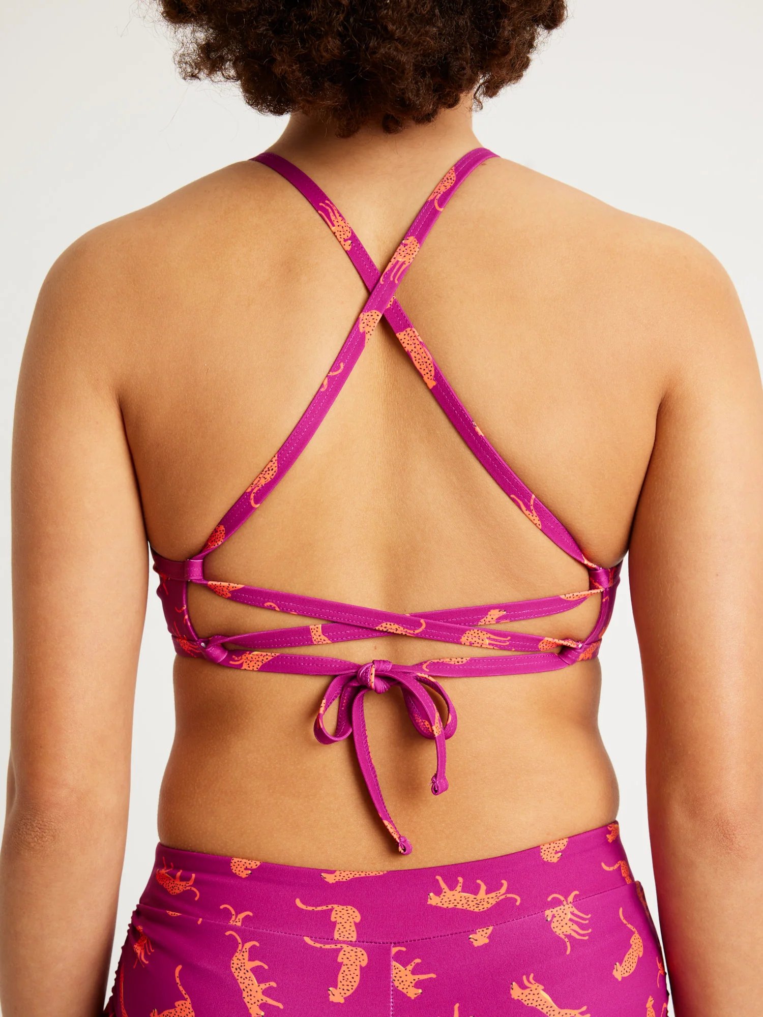 Teen Swimwear Performance Tie Back Crop Top Cheetah Chase Purple - Image 4