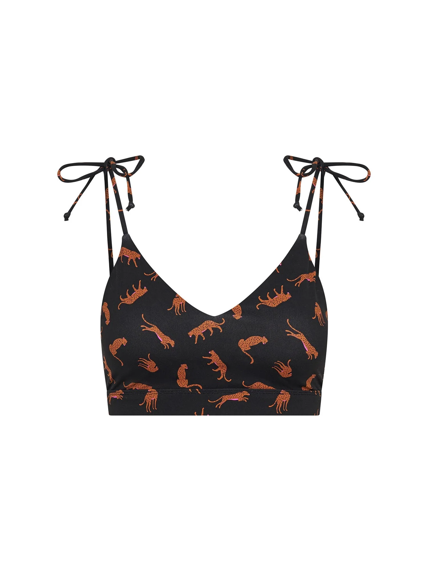 Teen Swimwear Tie Shoulder Crop Top Cheetah Chase Black - Image 4