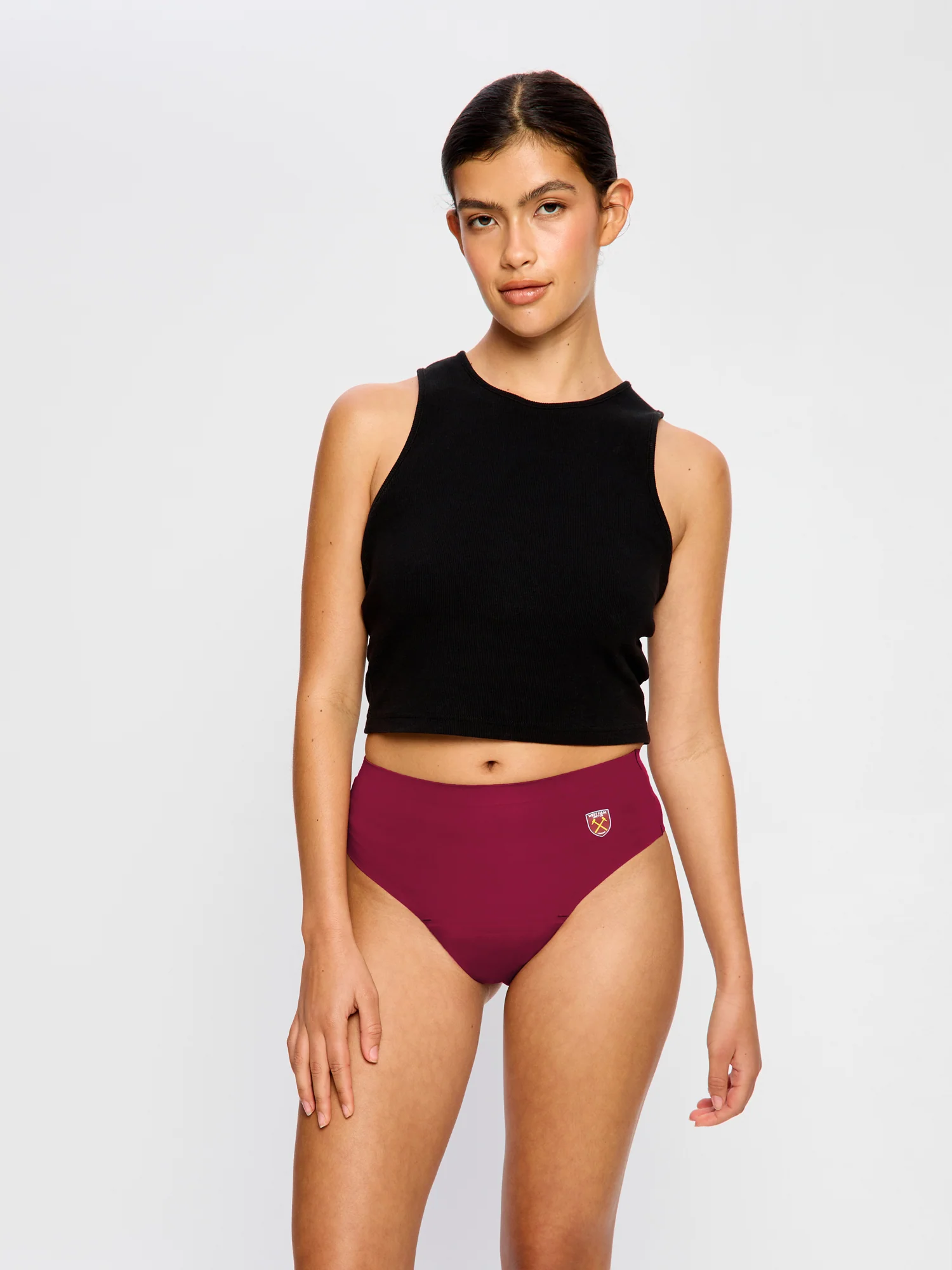 West Ham United Women X Modibodi Seamfree Hi Waist Cheeky Brief Moderate Maroon