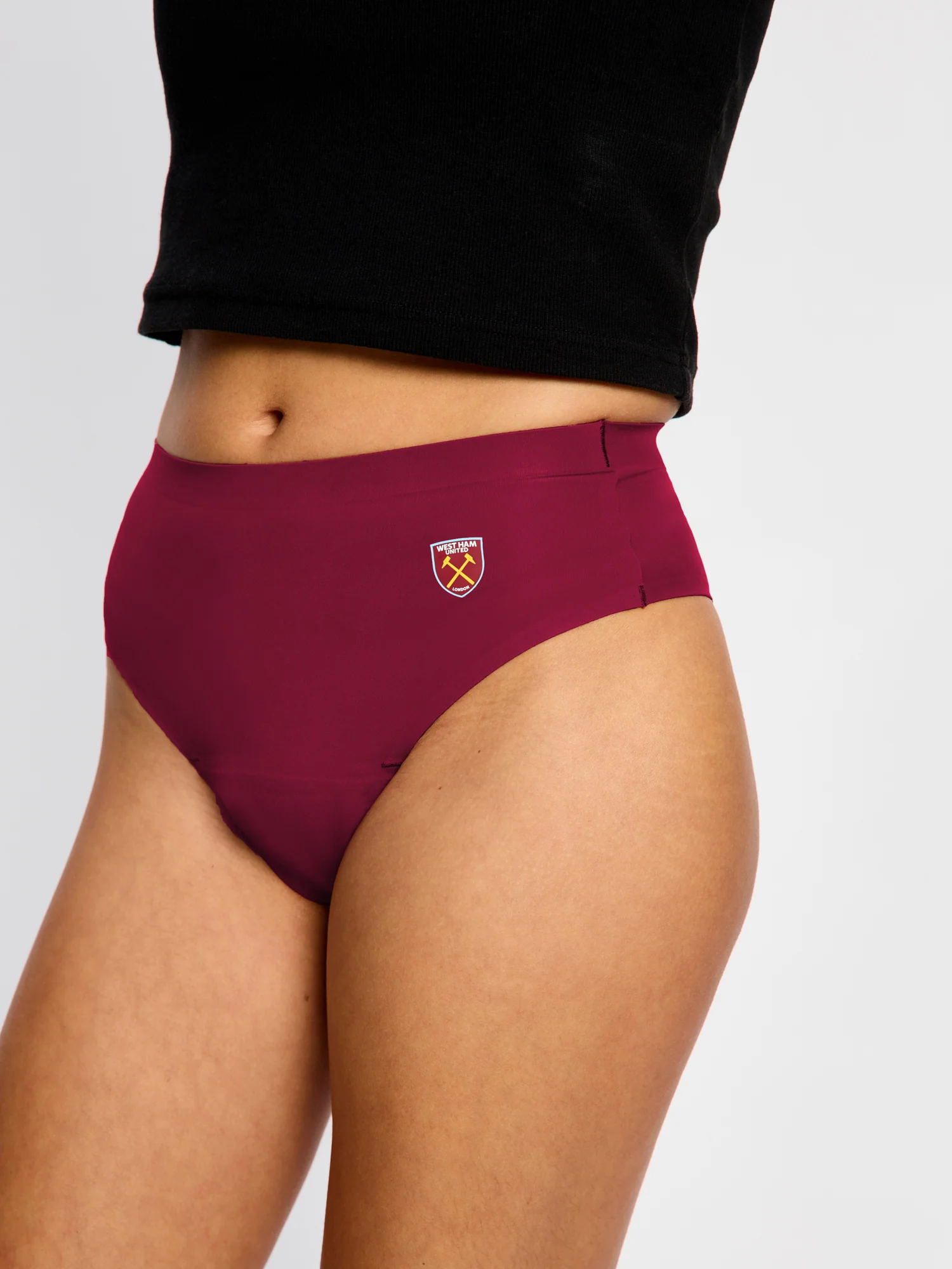 West Ham United Women X Modibodi Seamfree Hi Waist Cheeky Brief Moderate Maroon - Image 2